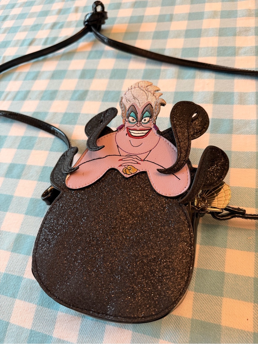 Disney Little Mermaid Ursula Danielle Nicole Crossbody Bag Glitter Black Purse